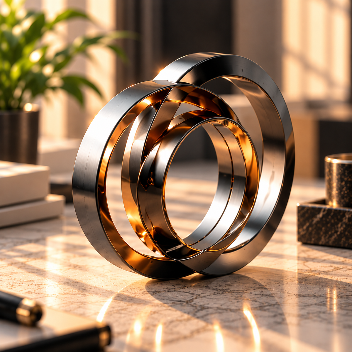 OIOTB Halo Interlocking Rotating Ring Sculpture for Desk